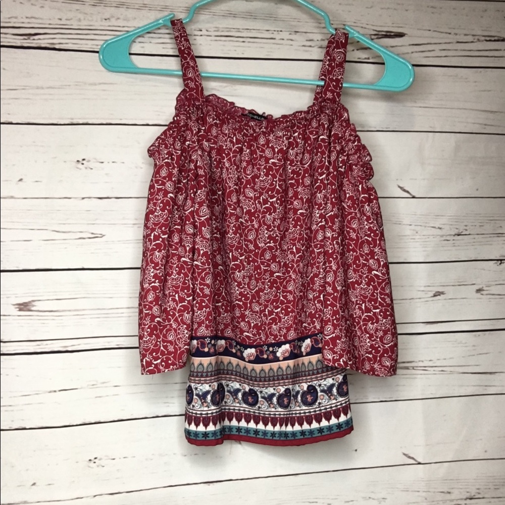 Cute red design off the shoulder shirt